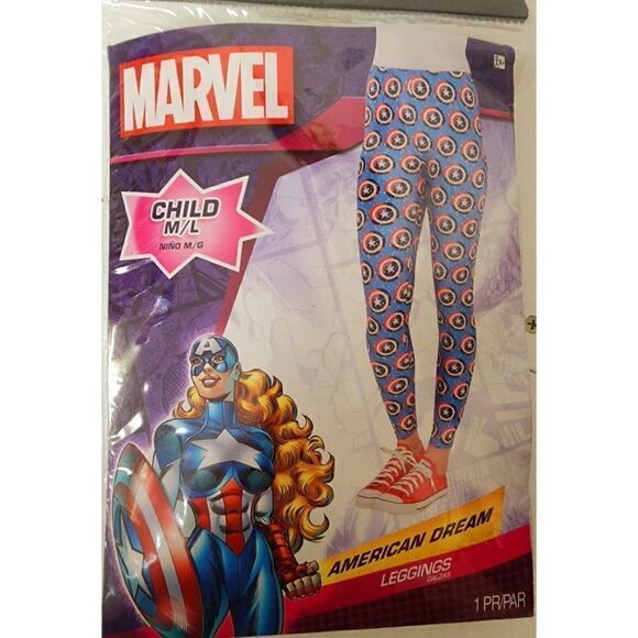Marvel American Dream Leggings Youth Size M/L 12- 14 Captain America Shield - Picture 4 of 6